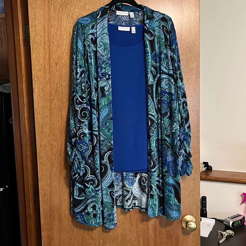 Woman’s top with matching paisley over blouse